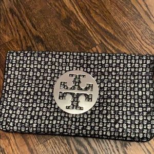 Tory Burch clutch- black/silver shimmer
